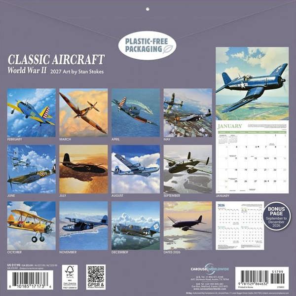 Classic Aircraft WWII Calendar 2027, Wall Calendars, Month To View, History & Literature, Gift