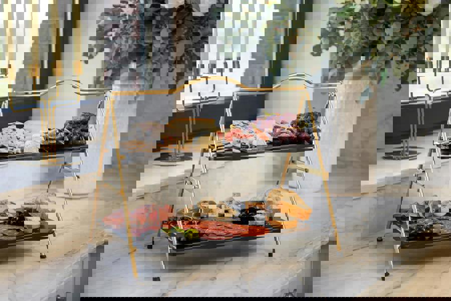 Artesà 2 Tier Gold and Black Metal Serving Stand, 39.3 x 26cm