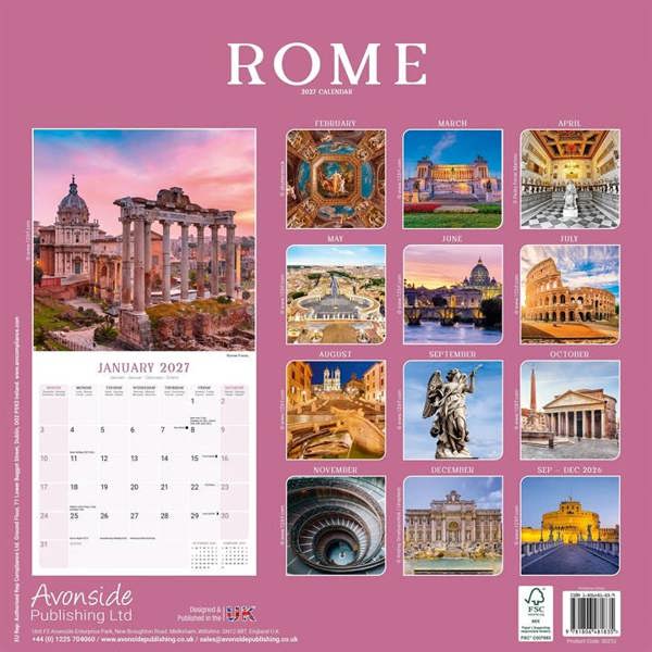 Rome Calendar 2027, Wall Calendars, Month To View, Travel, Gift