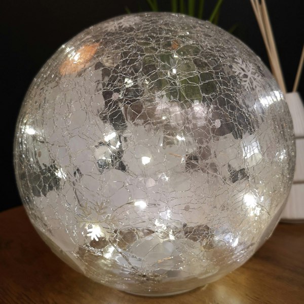 Samuel Alexander 20cm Battery Operated Warm White LED Crackle Effect Ball Christmas Decoration with Santa