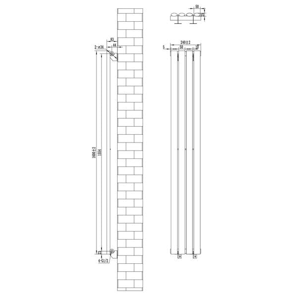 Oval single column radiator in white, measuring 1600 x 240mm, featuring sleek lines and a modern design suitable for any space