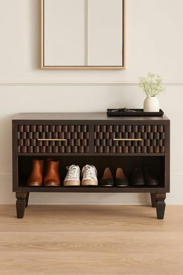 Artisan Furniture Solid Wood Cadiz Carved Shoe Storage Bench