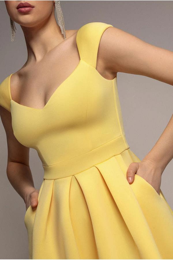 Scuba Foam Skater Midi Dress - Lemon DR4133