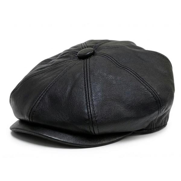 TruClothing Men's Black PU Leather Vintage 8-Panel Baker Boy Hat