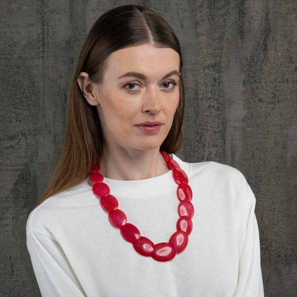 Long Bright Pink Chunky Statement Necklace for Women - namana.london