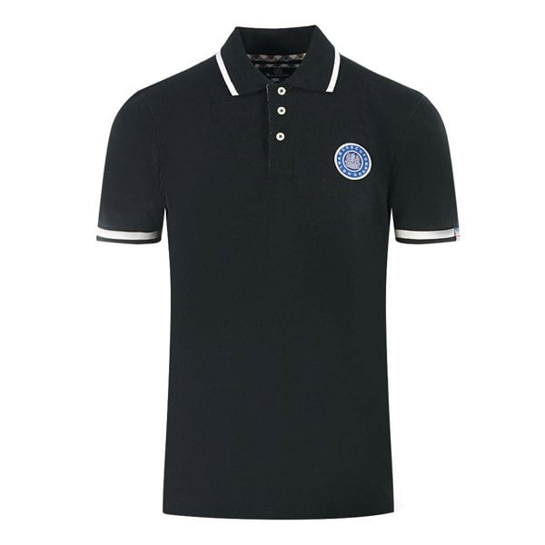 Aquascutum London Embroidered Badge Polo Shirt - Black