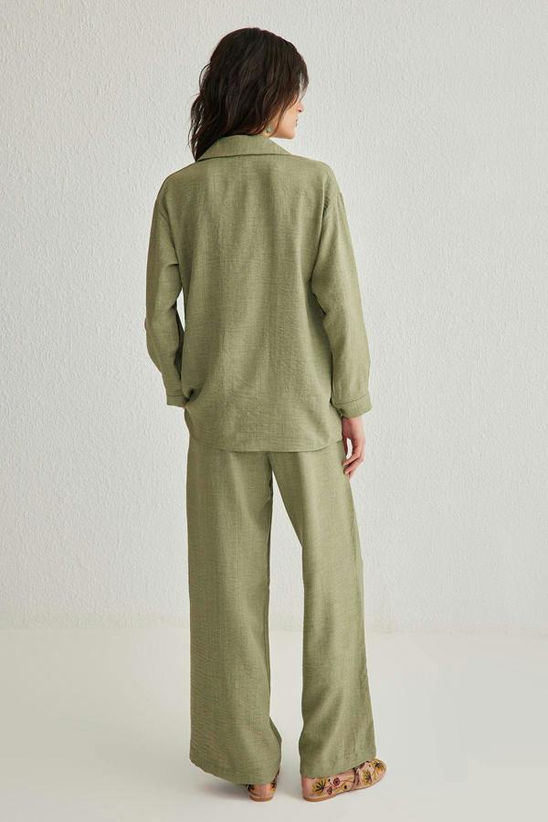 2-Piece Shirt Collar Short Sleeve Wide Leg Trouser Co-ord Set