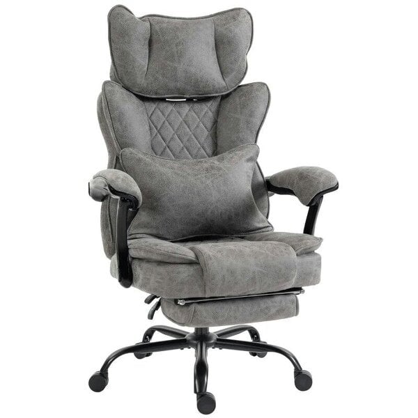 Executive Office Chair, Leathaire Big and Tall Office Chair 180 kg with Wide Seat, Reclining, Lumbar Support, Grey