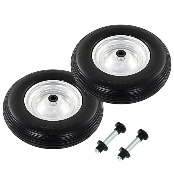 Berkfield Wheelbarrow Wheels 2 pcs with Axles Solid PU 4.00-8 390 mm