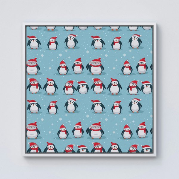 Warren Reed Adorable Santa Penguins Framed Canvas