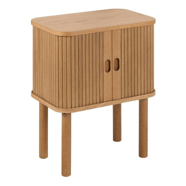 Wyld Haus Copenhagen Natural Oak Wood Etched Square Bedside Table 2 Tambour Doors
