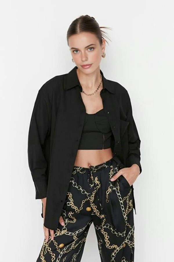WOVCOR Single Pocket Boyfriend Cotton Woven Shirt