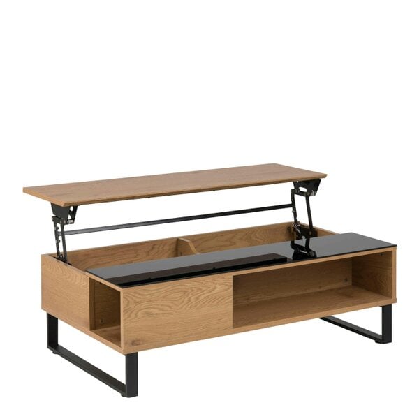 Wyld Haus Malta Black and Natural Oak Wood Lift Up Coffee Table Open Storage