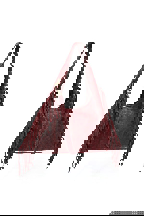 Kitise Italian Genuine Suede Fringe Crossbody Shoulder Bag