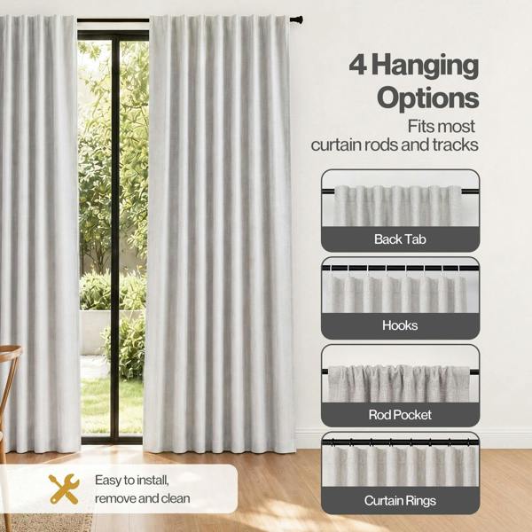 Marlow 100% Blackout Curtains Thermal Linen Look Ready Made 52x84 in Light Grey
