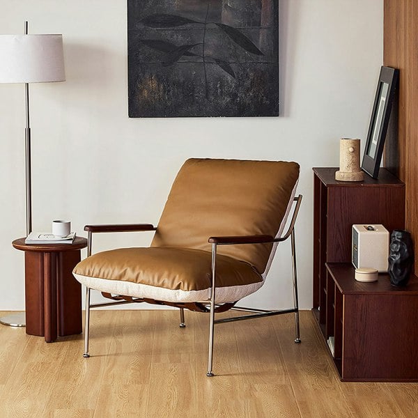 Weilai Concept Prasad Lounge Chair Armchair With Ottoman, Real Leather