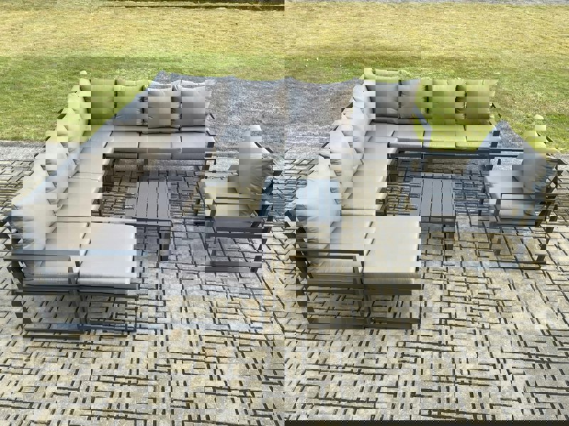 Fimous Outdoor Garden Furniture Patio Lounge Corner Sofa Aluminium Set with Square Coffee Table Big Footstool Chair Dark Grey