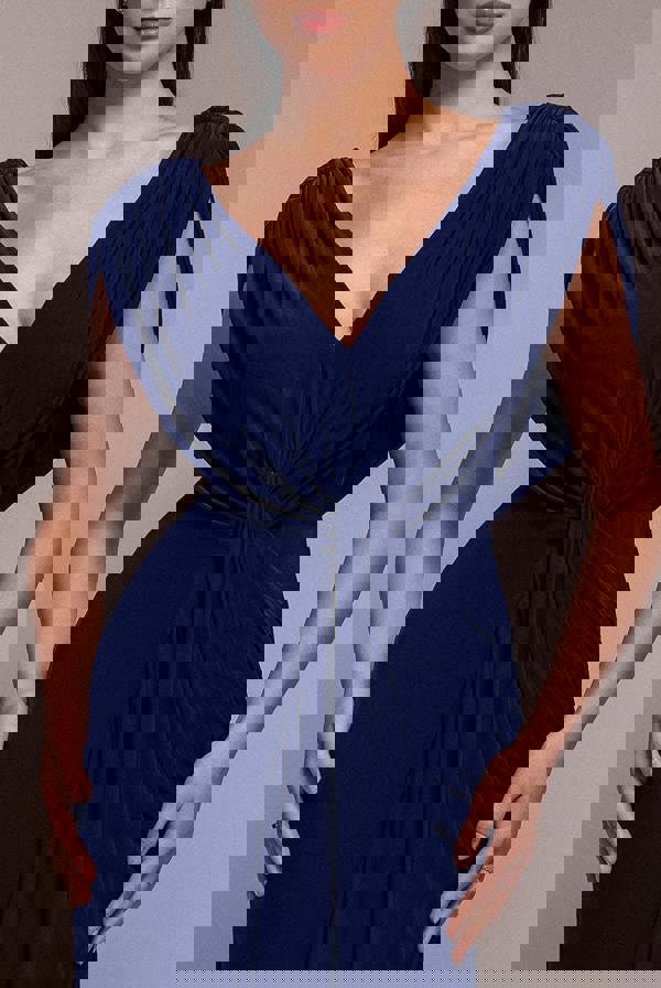 Cowl Plunge Draped Mermaid Maxi Dress - Navy Blue DR4879