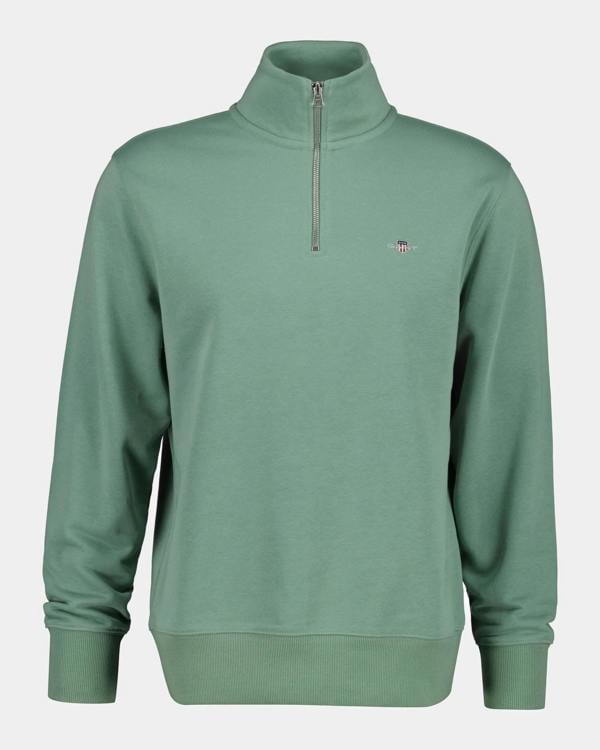 GANT Mens Regular Fit Shield Logo Half Zip Sweatshirt - 308 Surplus Mint | CHO | Designer Mens Sweatshirts