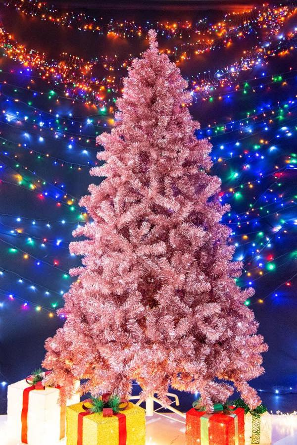 4ft to 7ft Rose Gold Artificial Christmas Trees with Shiny Tinsel Finish and Hinged Branches image 9
