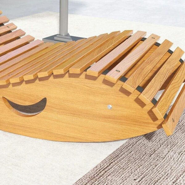 Outdoor Rocking Chair w/ Slatted Seat, Wooden Rocking Chair, 130cm x 60cm x 60cm, Light Brown