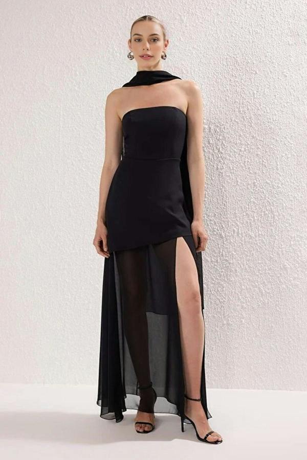 WOVCOR Woven Maxi Evening Dress with Shawl Detail