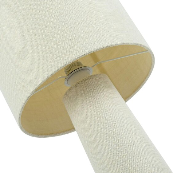 Happy Homewares Modern Soft Cream Linen Fabric Floor Lamp with Drum Shade and Base