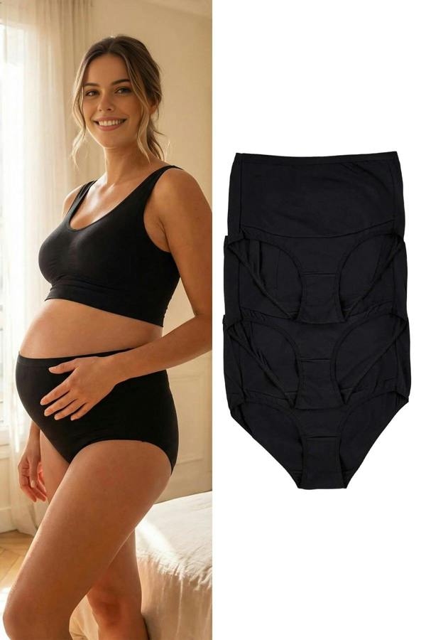 WOVCOR 3-Pack Cotton Lycra Hipster Knitted Maternity Panties