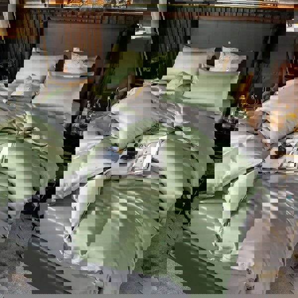 Anyhouz Anycozy Duvet Comforter Set Twin Green/ Light Grey Egyptian Cotton Thick Blanket Bedspread 4 Pcs Bed Set