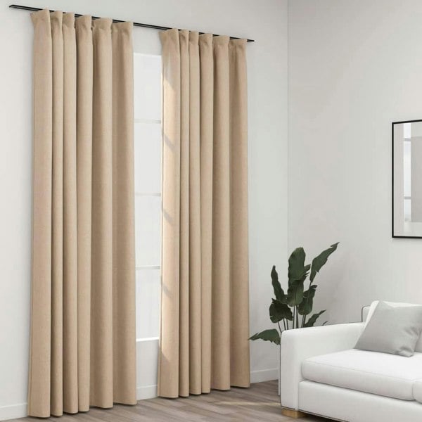 Berkfield Linen-Look Blackout Curtains with Hooks 2 pcs Beige 140x225 cm
