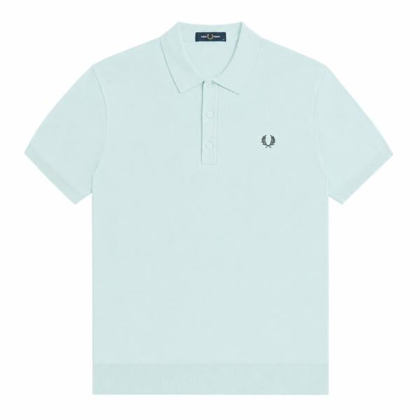 Fred Perry Light Ice cotton knitted polo shirt with black embroidered laurel wreath.