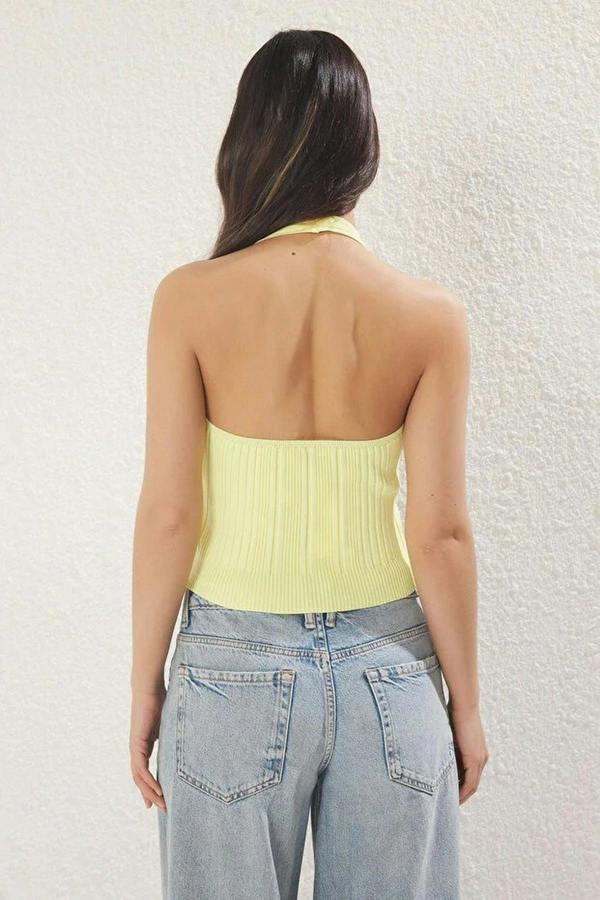 WOVCOR Halter Neck Thin Knit Blouse