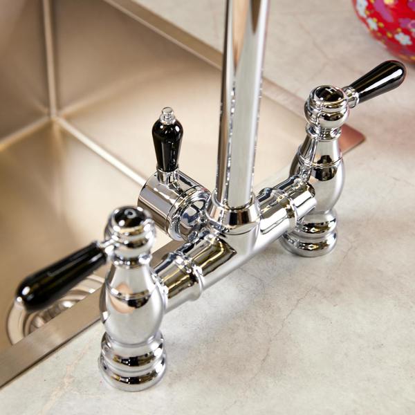 Flode klas | Traditional Bridge Style 3 in 1 Instant Boiling Tap | Black Ceramic Levers | Polished Chrome Finish