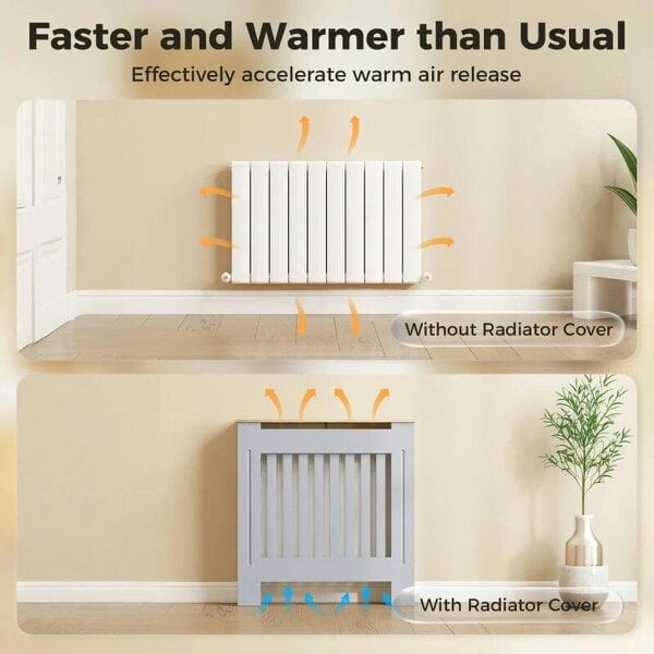 Bobobiy Heater Cover, Radiator Cover Slatted Painted MDF Lined Grill Grey, 78W x 19D x 81H cm