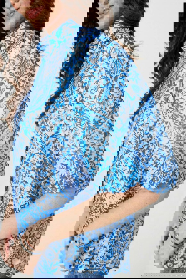 Blue | Paisley Print Puff 1/2 Sleeve Shirt