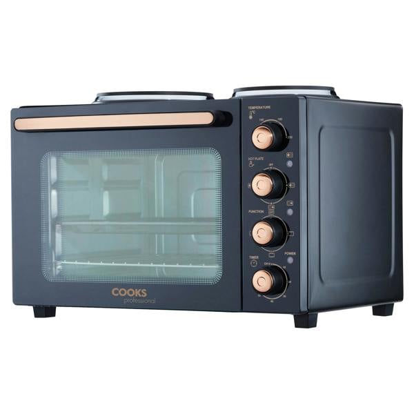 Cooks Professional 34L Mini Oven with 2 Hobs | Black / Copper