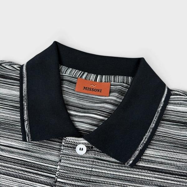 Missoni Striped Contrast Collar Polo Shirt Space Dyed Black White