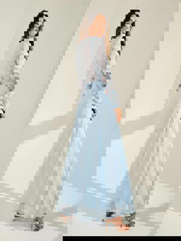 GWD Reena Wrap-Style Embroidered Blue Maxi Dress