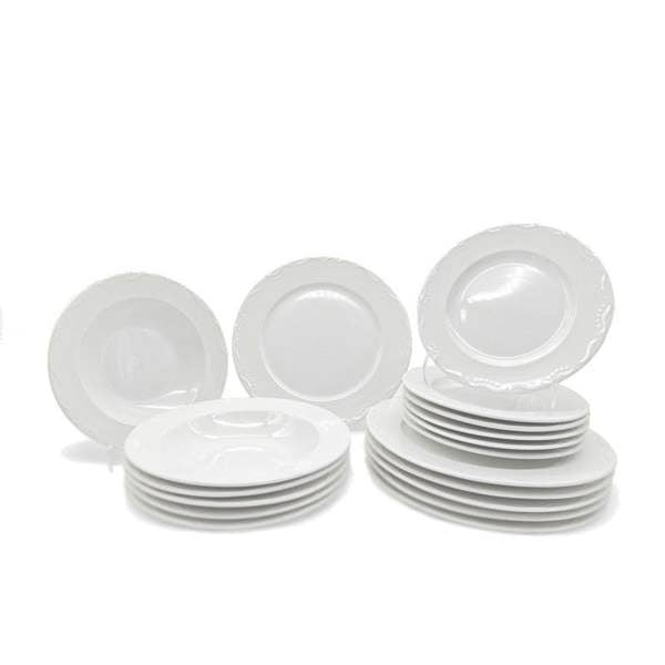 Dinner Set Porcelain White Embossed Plates Bowls 12pc Dinnerware Set