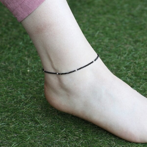The Colourful Aura Black Beads Slim Indie Chain Boho Payal Anklet