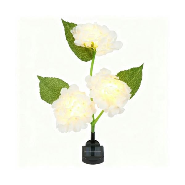 Gardenwize Hydrangea Solar Stake Light – 3 Flower Head Warm White LED Garden Light
