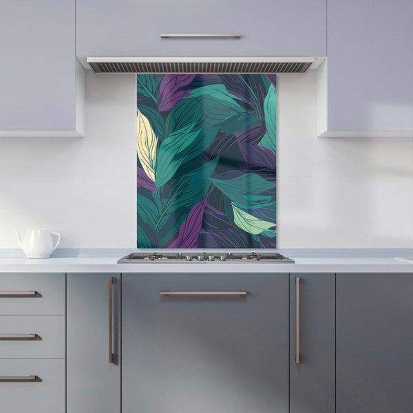 Warren Reed - Designer Green Purple Tropical Leaves Kitchen Splashback