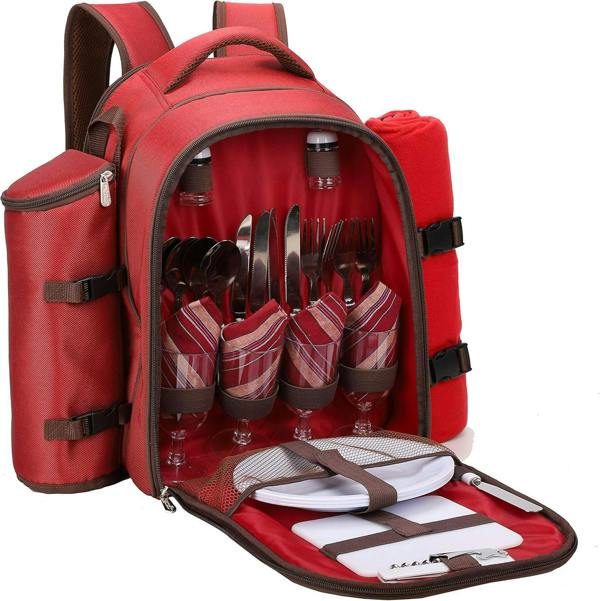 Dyzi 2 & 4 Person Picnic Backpack Cooler Compartment Tableware Set Blanket