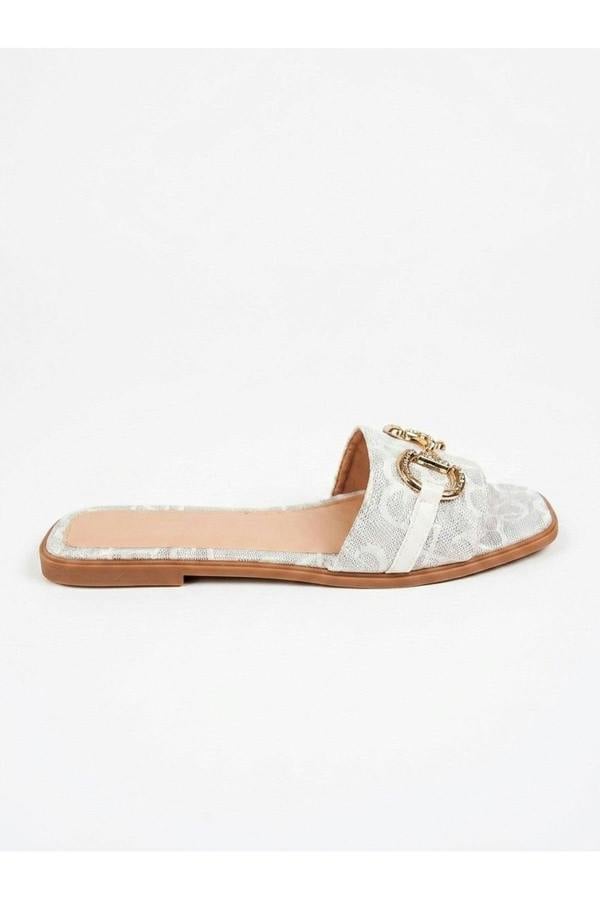 Bella Womens Rhinestone Horsebit Slide Sandals - Silver
