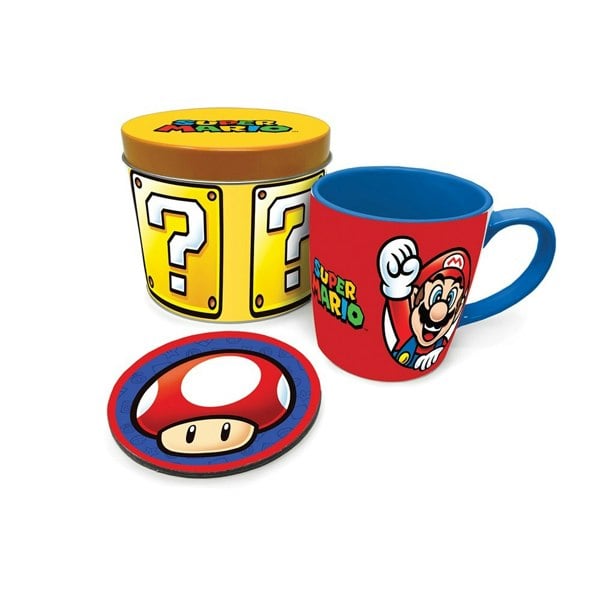 Super Mario Lets A Go Mario Mug And Coaster Set - Red/Yellow/Turquoise