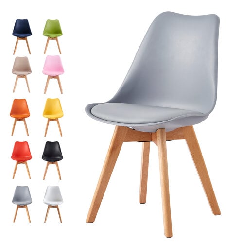 Single Dining Chair with Solid Wooden Legs and Seat Cushion Pad Eva - Grey