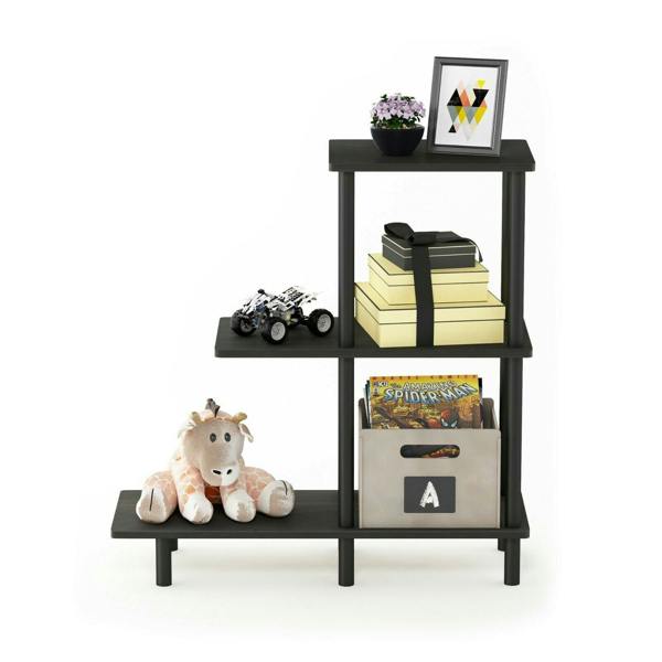 WALPLUS Turn N Tube | Modern Furniture Piece for Stylish and Functional Home Use | 3 Tier Sofa Side Table Tall, Espresso/Black