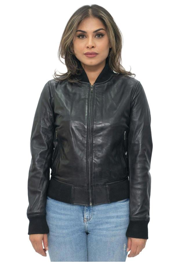 Infinity Leather Womens MA-1 Leather Bomber Jacket-Abbotsford