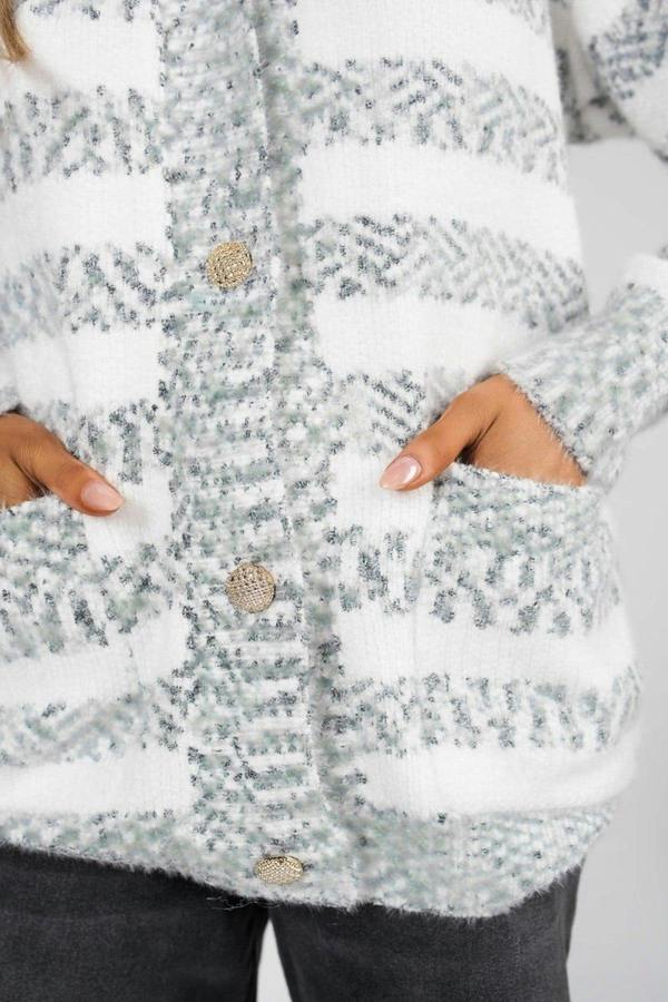 Mirla Striped Button Front Knitted Cardigan - Blue