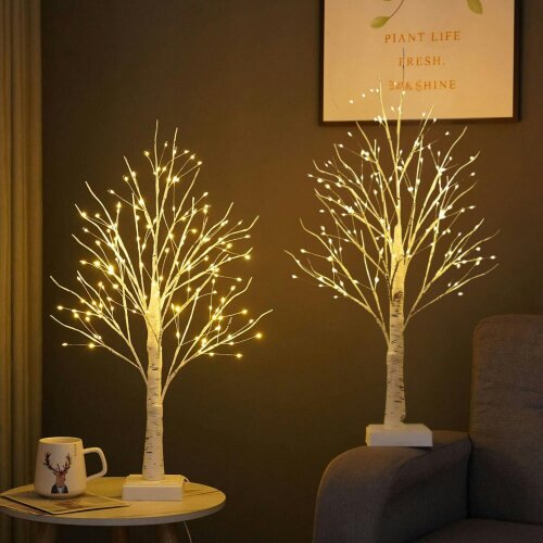 smartbies 144 Pre Lit Birch Twig Christmas Tree With Lights Christmas Decoration